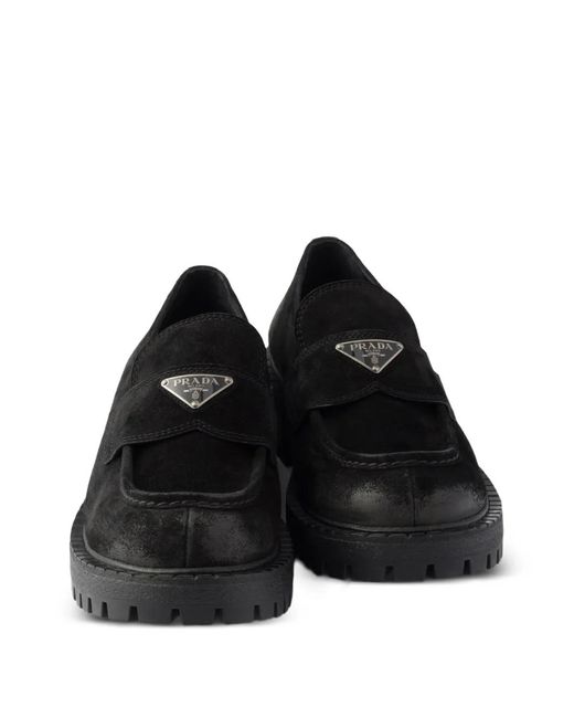 Prada Black Aged Suede Loafers for men