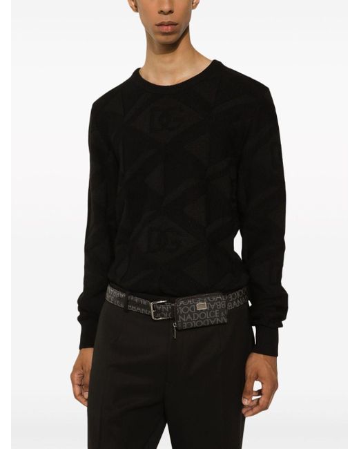 Dolce & Gabbana Black Logo-jacquard Buckled Belt for men