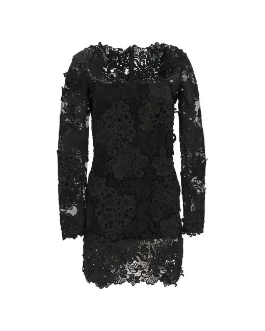 Tom Ford Black Guipure-Lace Long-Sleeve Mini Dress