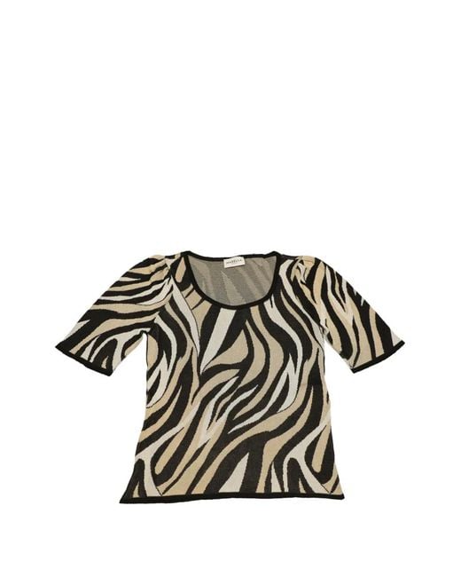Marella White Mlsdattero Animal-Pattern Short-Sleeve Knitted T-Shirt