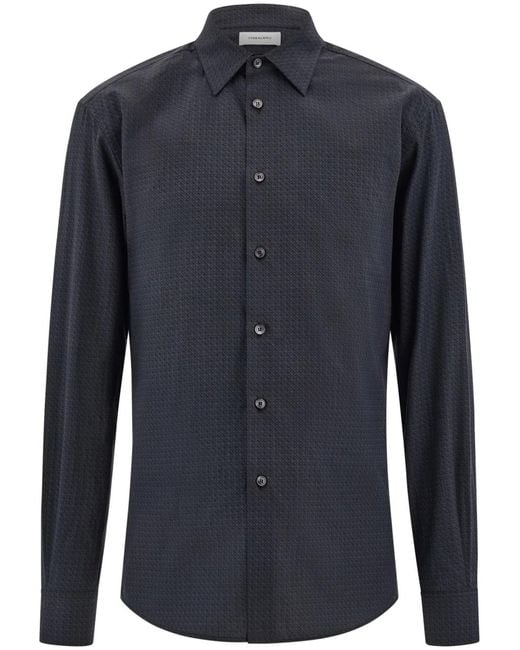 Ferragamo Blue Micro-Patterned Shirt for men