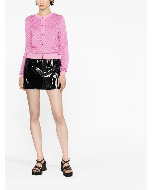 Versace Pink La Greca Cardigan In Viscose And Silk Blend