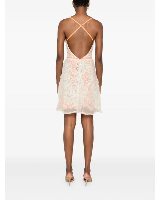 Gemy Maalouf Natural Lace-Pattern Mini Dress
