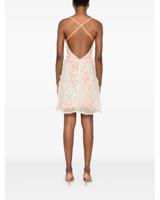 Gemy Maalouf Natural Lace-Pattern Mini Dress