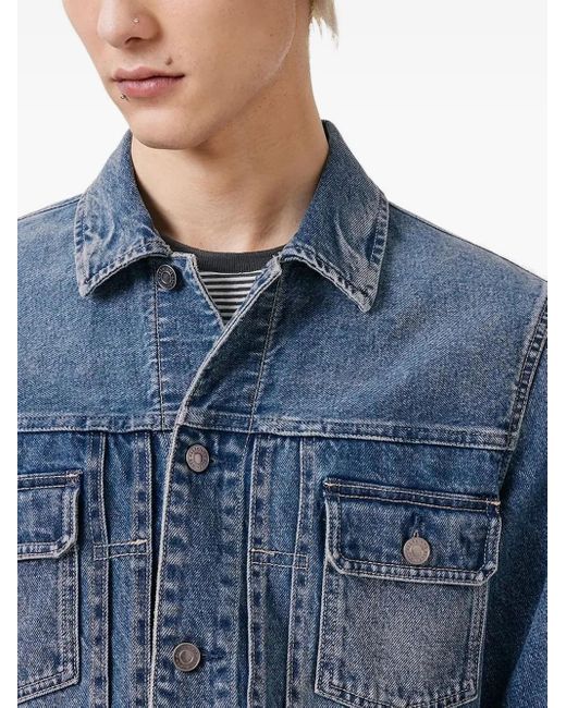AllSaints Blue Exile Button-Fastening Denim Jacket for men