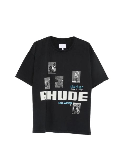 Rhude Black Logo-Print Graphic-Print T-Shirt for men