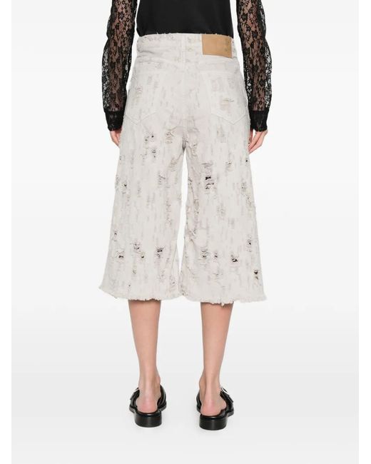 Haikure White Beck Bull Destroy Distressed Shorts