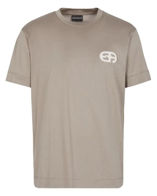 Emporio Armani Gray Logo-Embroidered Crew-Neck T-Shirt for men