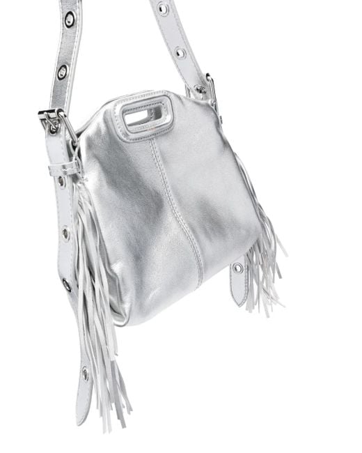 Maje White Miss M Metallic-Effect Leather Mini Bag