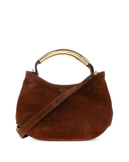 Moschino Brown Curved-Handle Suede Tote Bag
