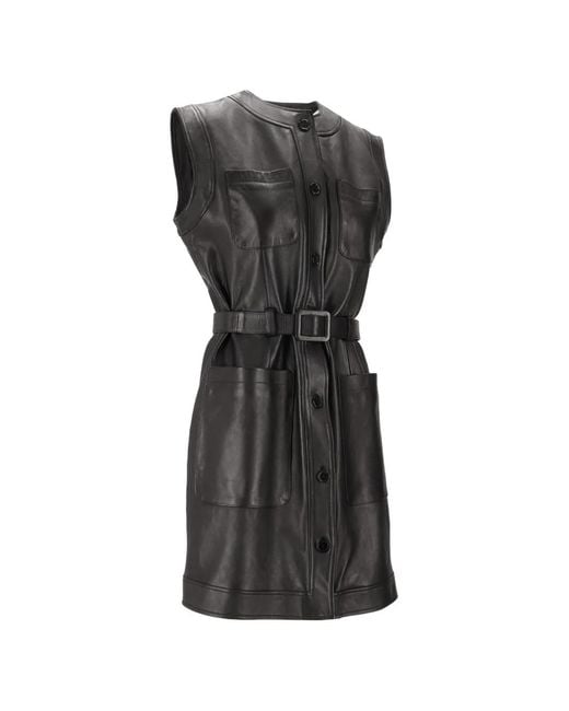 LA ROSE Black Belted Leather Mini Dress
