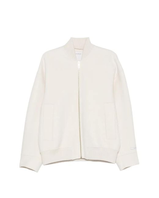 Sportmax White Ribbed-Trim Zip-Up Jacket