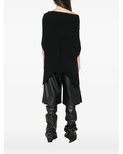 Rick Owens Black Off-Shoulder Asymmetric-Hem Sweater