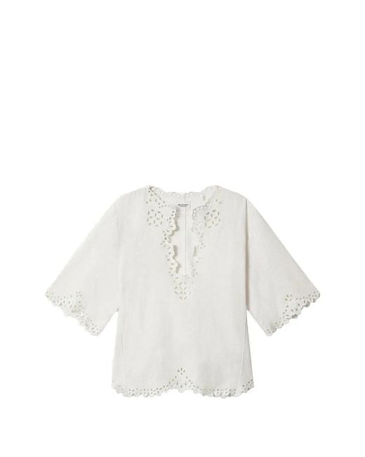 Isabel Marant White Shana Broderie-Anglaise Scalloped Blouse