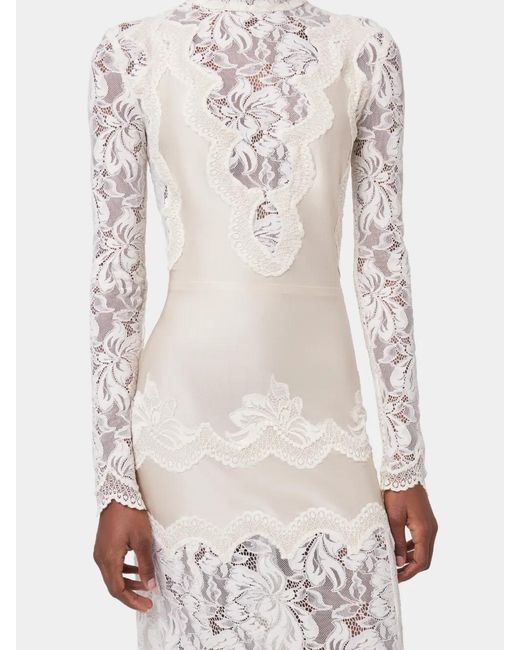 Rabanne White Lace-Panelled Long-Sleeve Maxi Dress