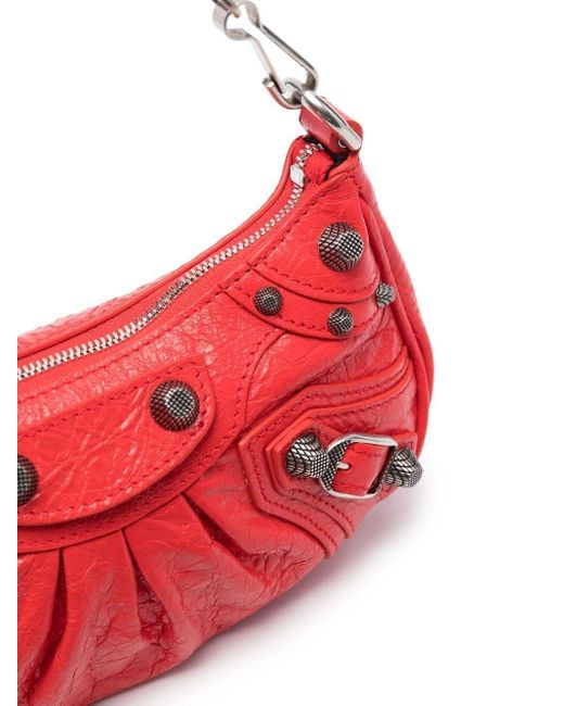 Balenciaga Red Leather Stud-detail Shoulder Bag