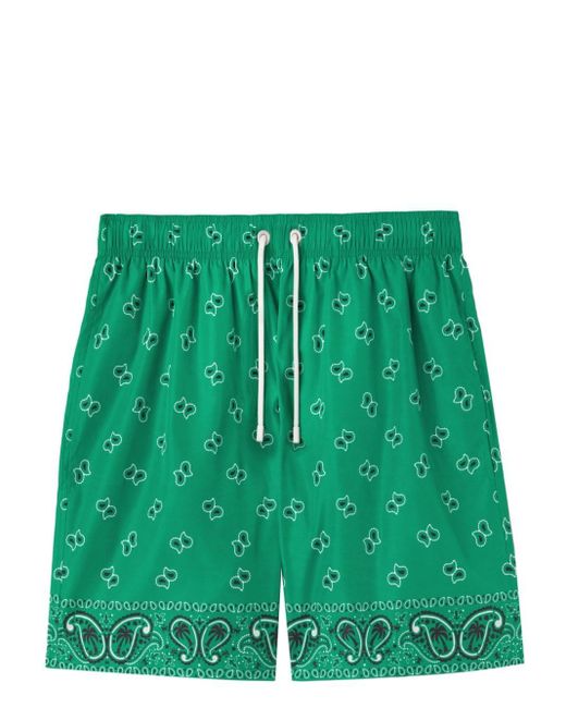 Palm Angels Green Paisley-print Swim Shorts for men