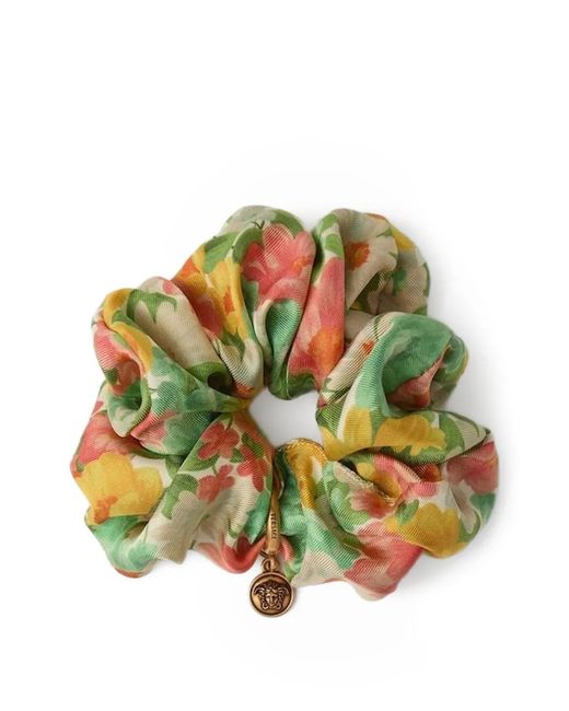 Versace Green The Meadow Print Charm-Detail Scrunchie