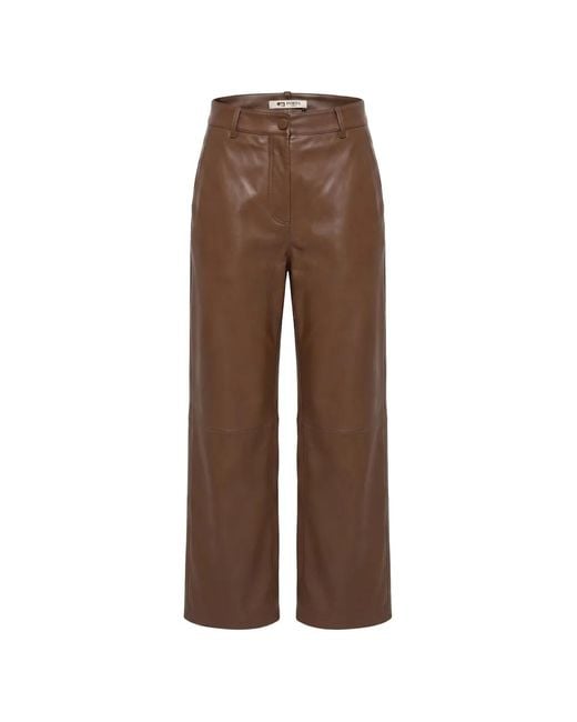 Ports 1961 Brown Leather Wide-Leg Trousers