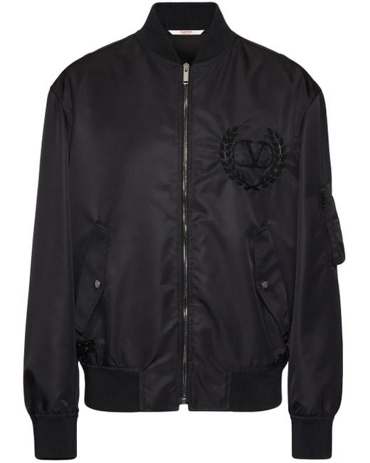 Valentino Garavani Black Sequin-Embellished Zip-Up Bomber Jacket for men