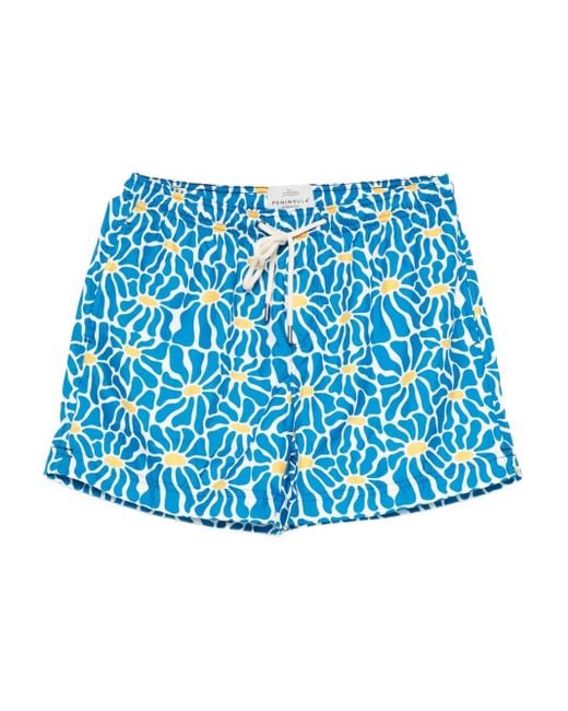Peninsula Blue Floral-Print Swim Shorts for men