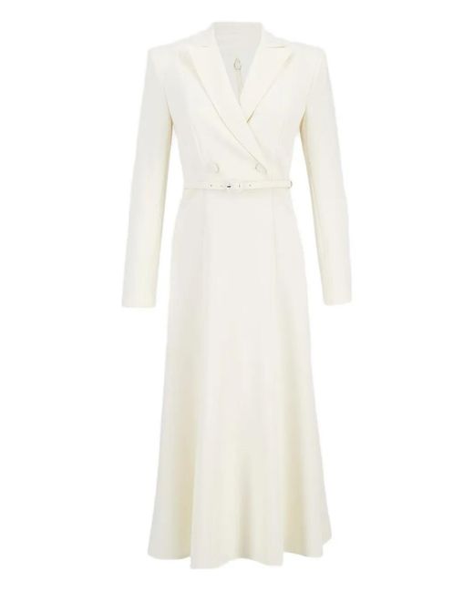 Roland Mouret White Belted Double-Breasted Maxi Dress