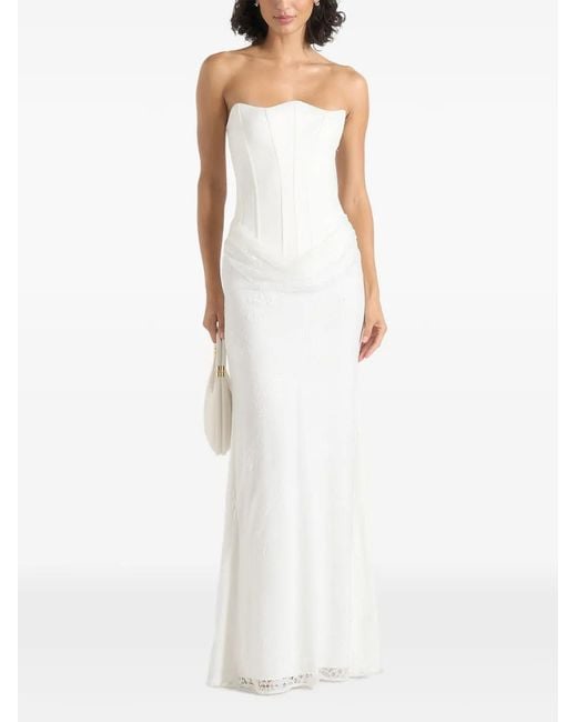 Manière De Voir White Corina Satin Corset Cowl-Lace Maxi Dress