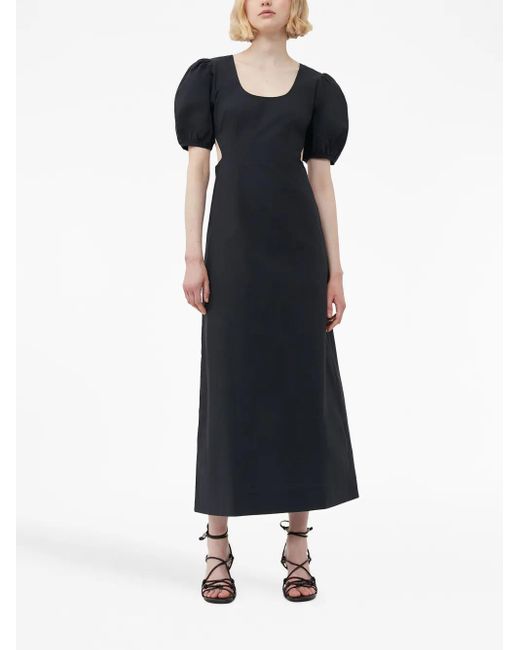 Ganni Black Cut-out Organic Cotton Dress