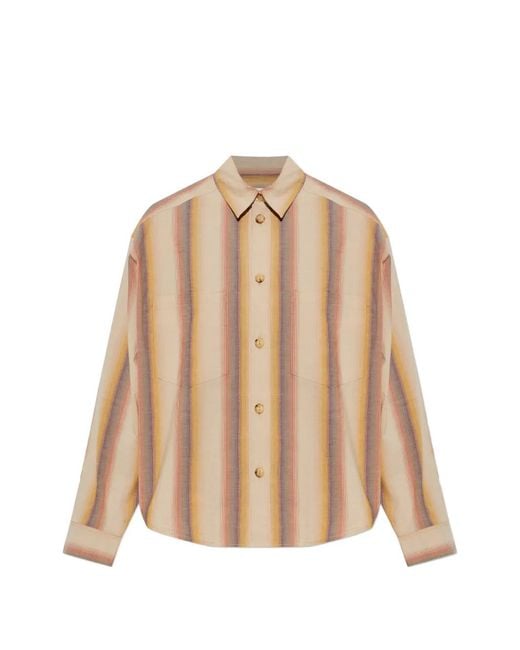 Isabel Marant Natural Mahvane Vertical-Stripe Long-Sleeve Shirt