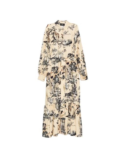 Etro Metallic Scenic-Print Tiered Maxi Dress