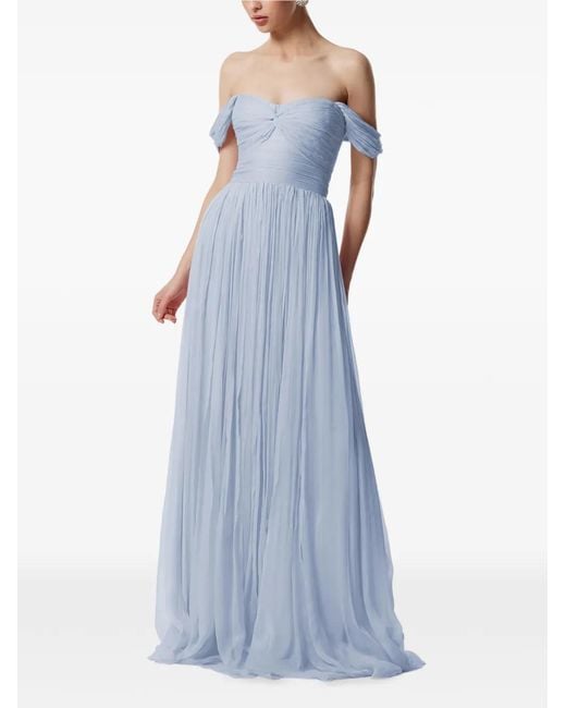 Framboise Blue Roselyn Off-Shoulder Silk Maxi Dress