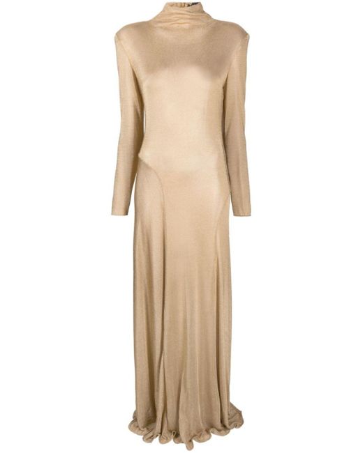 High-neck sheer-knit maxi dress di Tom Ford in Natural