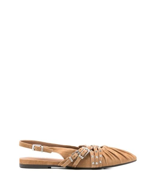 Ash White Studded Ruched Ballet Flats