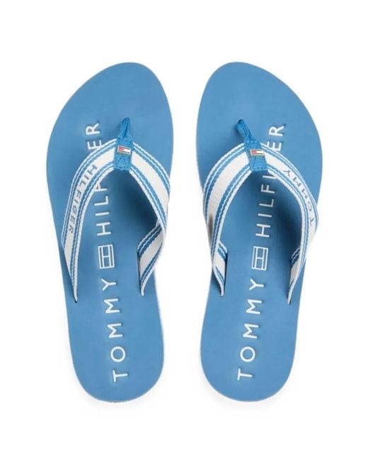 Tommy Hilfiger Blue Logo-Webbing Flip-Flops