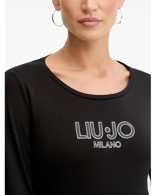 Liu Jo Black T-Shirt Orné De Perles À Manches Longues