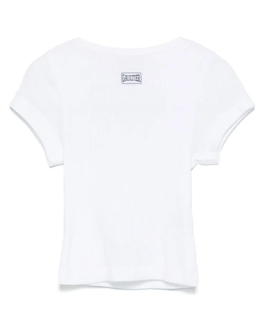 Jean Paul Gaultier White Crop Baby Tee With "Gaultier" Patch