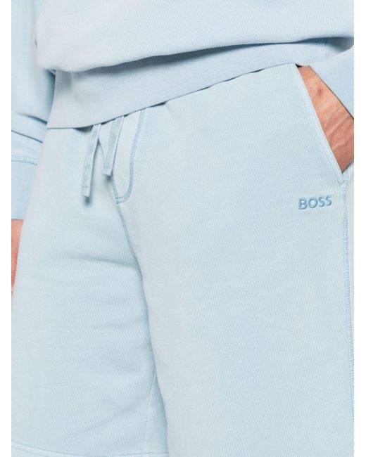 Boss Blue Logo-embroidered Cotton Track Shorts for men