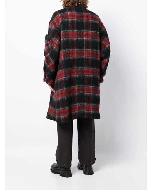 Undercover Black Check-Pattern Zip-Front Midi Coat for men