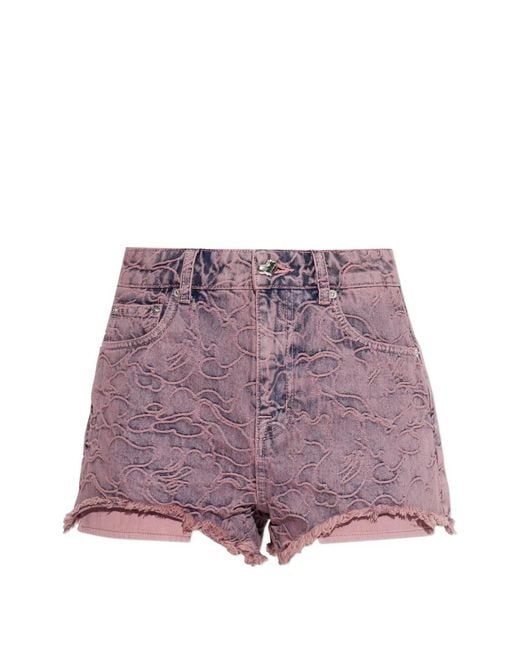A Bathing Ape Purple Embroidered Frayed Shorts
