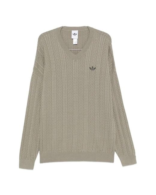 Adidas Natural Cable-Knit V-Neck Sweater for men