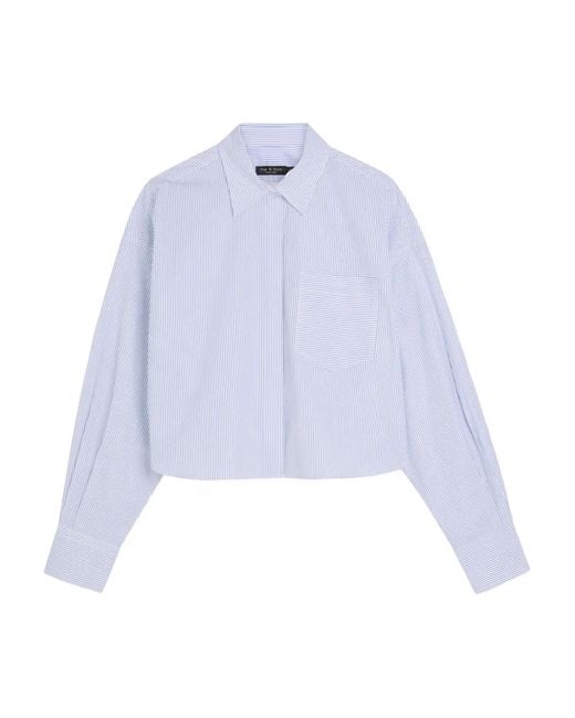 Rag & Bone White Striped-Pattern Cropped Shirt