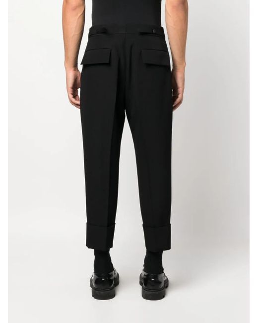 SAPIO Black Pleat-Detail Wool-Cotton Tailored Trousers for men