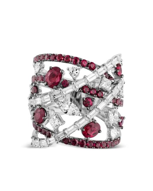 Jewels Aficionado 18Kt Witgouden Ring Met Diamant En Robijn in het White