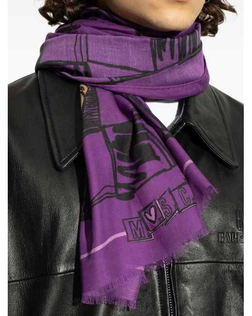 Moschino Purple Teddy-Print Scarf