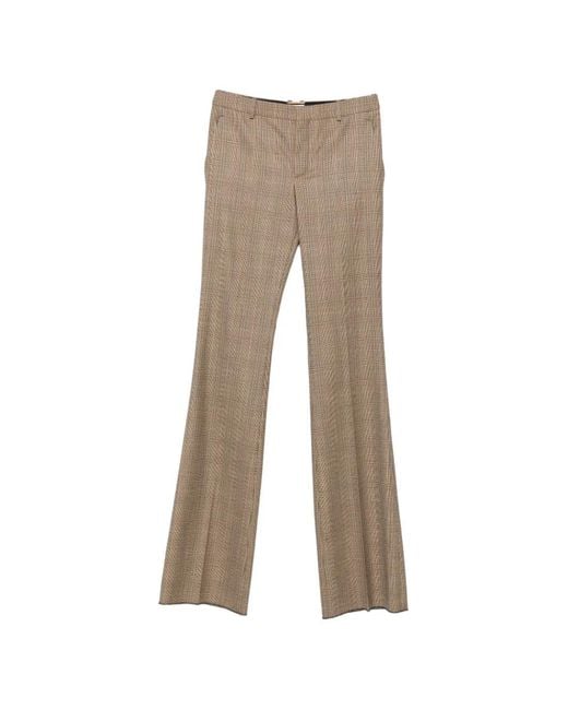 Saint Laurent Natural Check-Pattern Flared Trousers