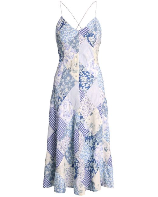 Polo Ralph Lauren Blue Sleeveless Patchwork Midi Dress