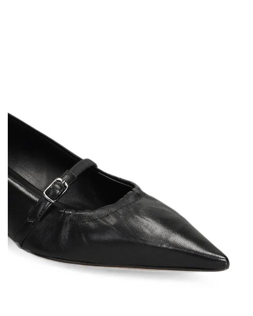 The Seller Black Buckle-Strap Pointed-Toe Leather Pumps