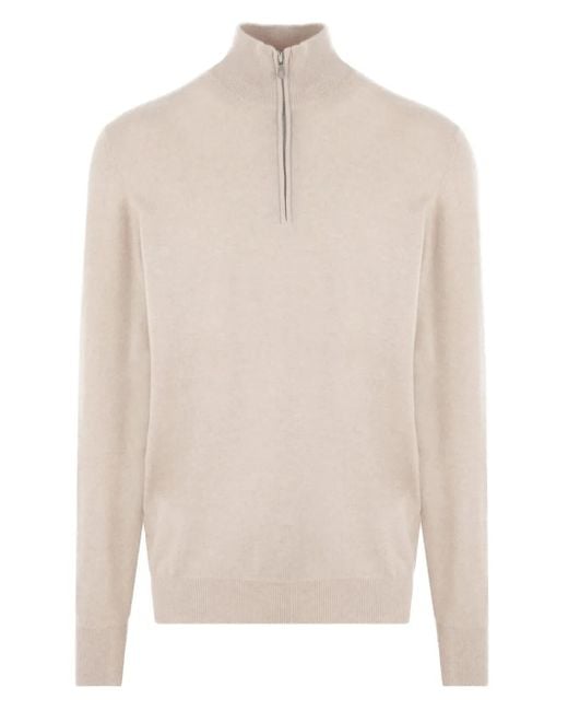 Brunello Cucinelli Half-Zip Neutrals Sweater With Fitted Silhouette in White für Herren