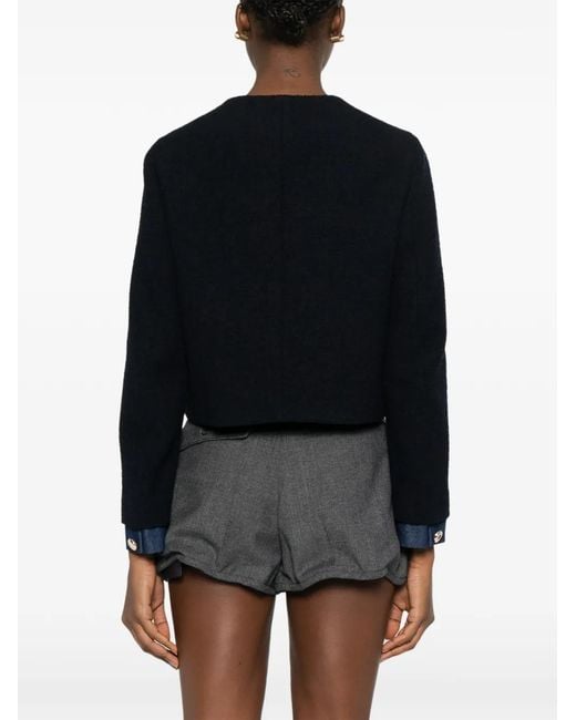 Maje Black Tweed Jacket With Denim Trim