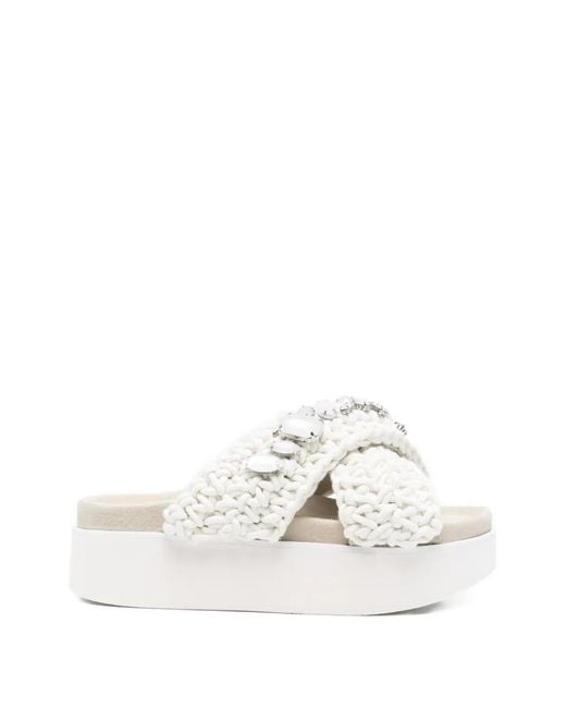 Inuikii White Crystal-Embellished Woven Sandals